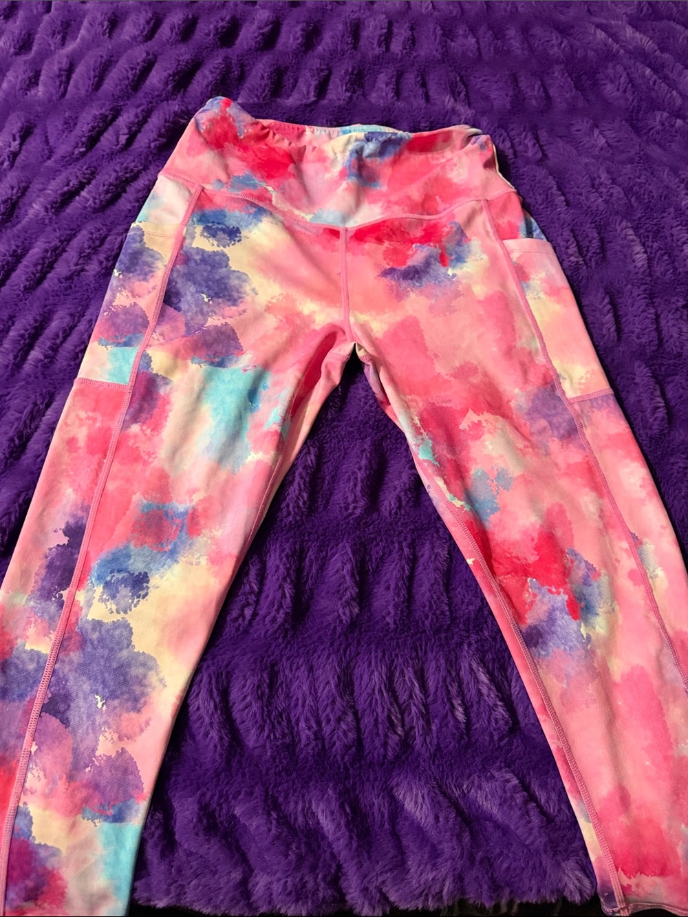 Women’s Tie-Dye (cotton candy) Pink High-Waist Active Leggings with Side Pockets